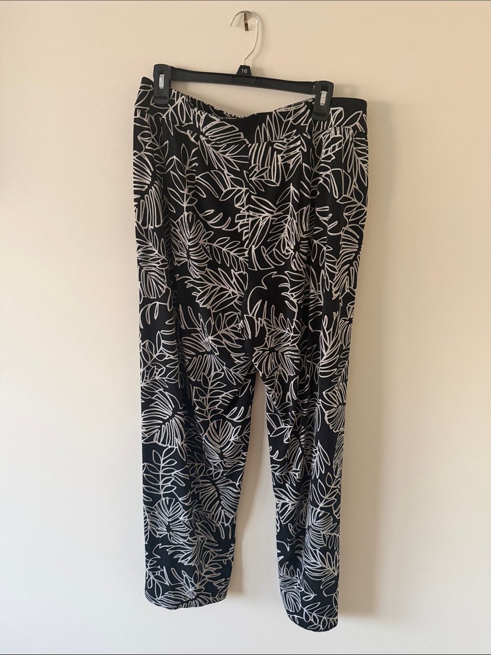 Lane Bryant Black Wide-Leg Pants with White Leaf Pattern